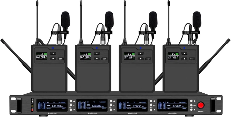 4 Channel Professional Wireless Microphone System (with 4 Body Microphones) / Day Rent